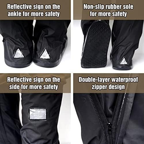 Equipamento unissex de chuva: tampas/overshoes de bota de chuva não deslizantes à prova d'água com refletor e zíper- Black,