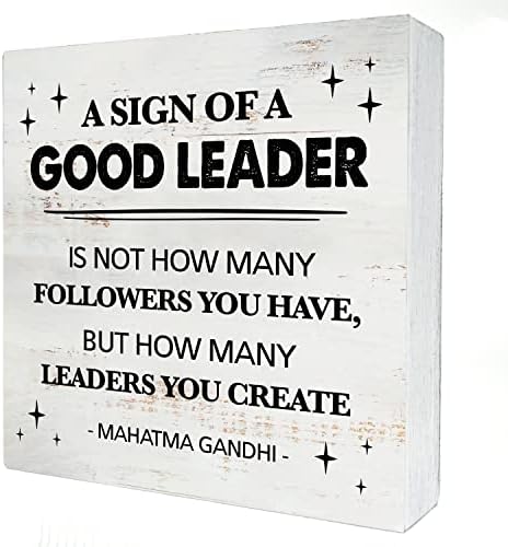 um sinal de um bom líder líder caixa de madeira decoração de liderança rústica citação de madeira placa de placas de placas para parede decoração de escritório em casa 5 x 5