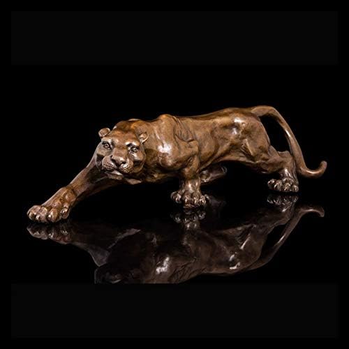 Yfqhdd Art Animal Bronze Animal selvagem estátua de leopardo rastejando Cheetah Panther Figurines Sculpture for Office Desk