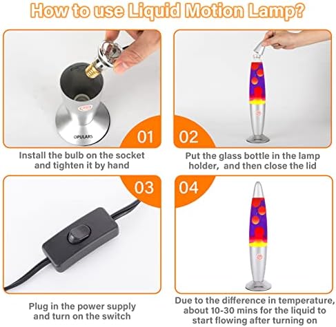 Lâmpadas de lava de lava opulares para adultos crianças e adolescentes, lâmpada de base prateada 13,5 polegadas com cera laranja/amarela