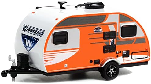 Toy Cars Winnebago Winnie Drop Travel Trailer Orange and White With Graphics Hitched Homes Series 12 1/64 Modelo Diecast by Greenlight 34120 D