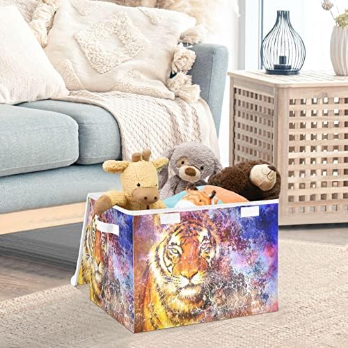 Innewgogo Starry Tiger estrelou caixas de armazenamento com tampas para organizar cestas de armazenamento com alças Oxford