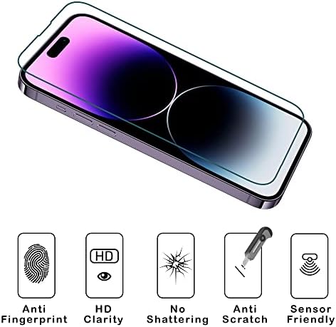 [3+3] Pacote iPhone 14 Protetor de tela de vidro temperado de 6,1 polegadas Protetor de tela e protetor da lente da câmera. Resistente a arranhões, 9H dureza, amigável de casos. Vem com o kit de ferramentas de instalação.