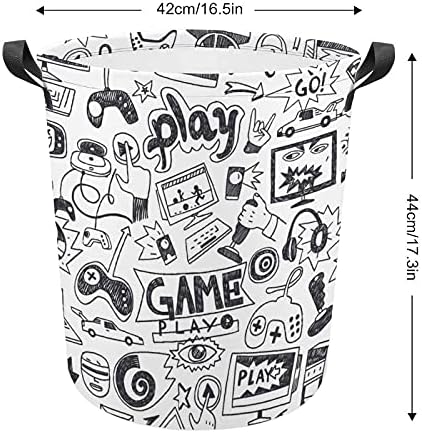 Foduoduo Cesta de lavanderia em preto e branco Estilo de desenho de design de design cesto de roupa com alças Saco de armazenamento de roupas sujas dobráveis ​​para quarto, banheiro, livro de roupas de brinquedo