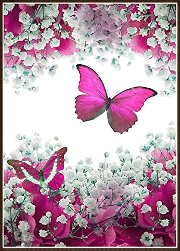ZGMAXCL Diamond Pintura Diy Para adultos e crianças exercícios completos redondo borboletas e flores shinestone Grande sala de estar decoração de parede de cozinha 53,1 x 23,6 polegadas