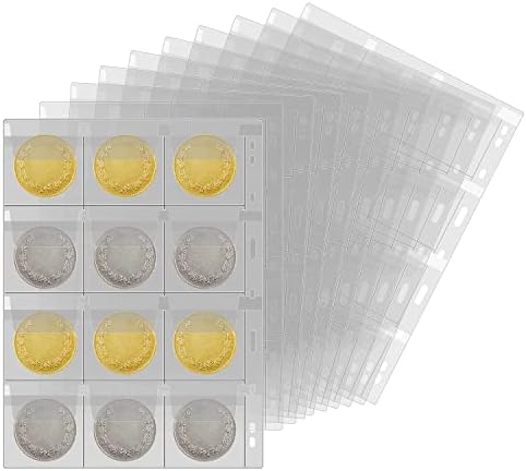 Coleção de moedas fornece mangas de moeda para colecionadores e coleta de moedas Páginas para colecionadores, 12 folhas