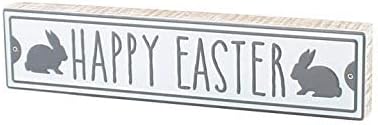 Collins Pintura 'Feliz Páscoa' Bunny Street Sign Style Shelf Sitter - Decoração de mesa de madeira para a primavera,