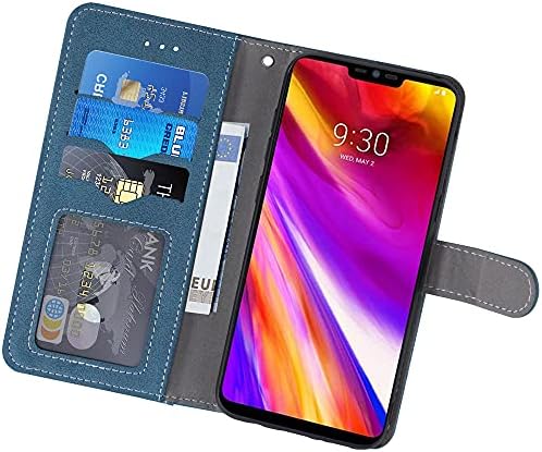 Compatível com caixa de carteira LG G7 Thinq e protetor de tela de vidro temperado Casos de telefone celular do cartão de crédito do cartão de crédito para LGG7 One G 7 Plus LG7 FIT LG7THINQ 7G FINO Q G7+ G7THINQ LGG7THINQ AZUL