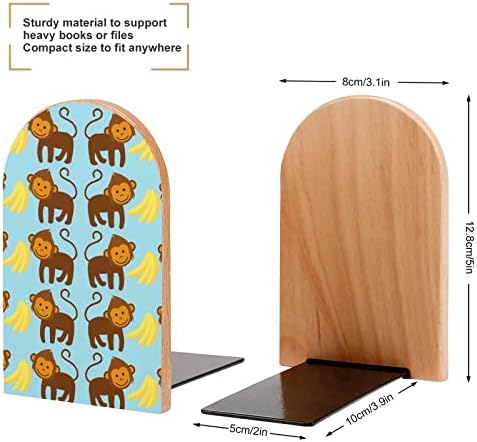Monkey and Banana Pattern Wood Book Ends 2 PCs Livros de madeira não deslizantes para decoração de escritório em casa Livros pesados/CD/Filmes
