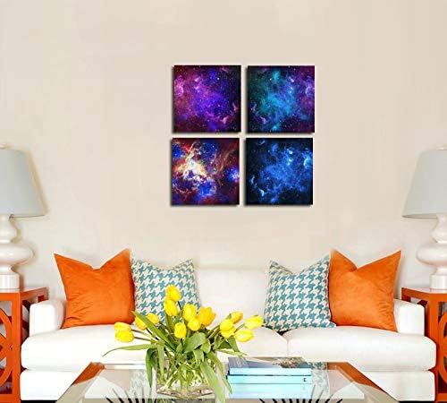 Juntung Canvas Arte da parede Espaço sideral Fantástico Nebula Galaxy Canvas Arte obra de arte contemporânea Impressão impressão emoldurada para decoração de parede de escritório em casa 12 x 12 x 4 painéis
