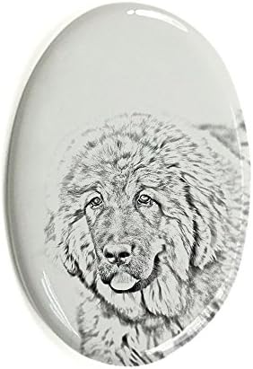Mastiff tibetano, lápide oval de azulejo de cerâmica com uma imagem de um cachorro