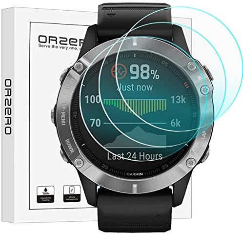 OrZero 3 pacote compatível para Garmin Fenix ​​6, Fenix ​​6 Pro Protetor de tela de vidro com temperamento de vidro de smartwatch, bordas de arco 2,5D 9 dureza hd anti-arranhão sem bolhas