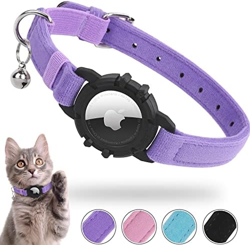 Collar de gato de airtag, colar de gatinho integrado com suporte de ar Apple airtag [roxo], colar de gp de GPS macio com suporte