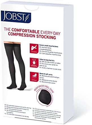 Meias de compressão opacas de Jobst, 15-20 mmHg, coxa alta, banda sensível, dedo do pé fechado