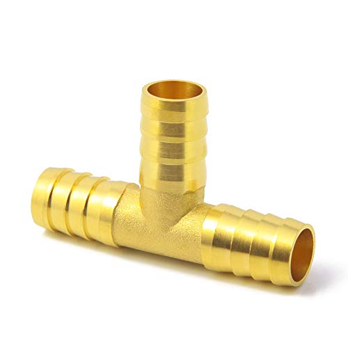 Metaland Brass Brass 5/16 Adaptador de formato de 3 vias T com grampos de mangueira