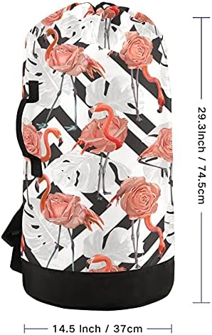 Flamingo 14 Bolsa de lavanderia mochila de lavanderia pesada com alças e alças de ombro Viagem Bolsa de roupa com tração de tração Organizador de roupas sujas para dormitório, apartamento, viagem de acampamento