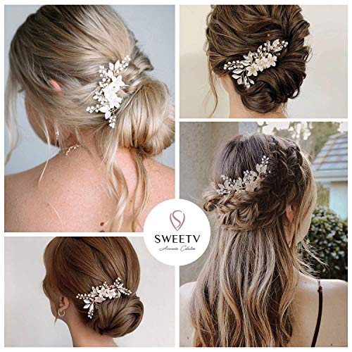 SweetV Bridal Hair Bunte e 2pcs Conjunto de pinos de cabelo de casamento, acessórios de cabelo de casamento de ouro para noivas