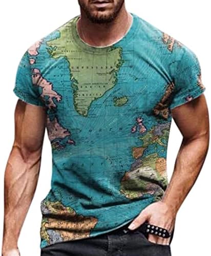 Camisas grandes e altas de vestido para homens o Mangas de mapa de blusa Camiseta curta do pescoço