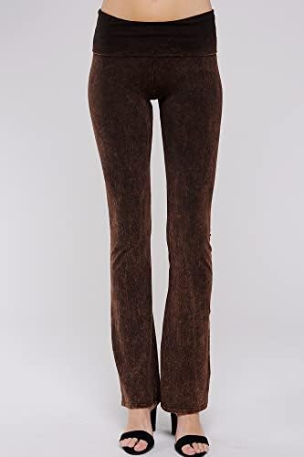 Eunanara Mineral Wash Yoga Calças - dobra casual feminina sobre o alongamento da perna queimada na cintura ativa feita nos EUA