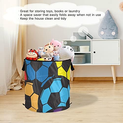 Padrão de futebol Pop -up Laundry Horty com tampa com zíper cesta de lavanderia dobrável com alças Organizador de roupas