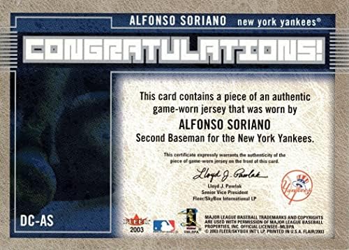 2003 Fleer Flair Diamond Cuts DC-AS Alfonso Soriano Game Wast Yankees Jersey Baseball Card