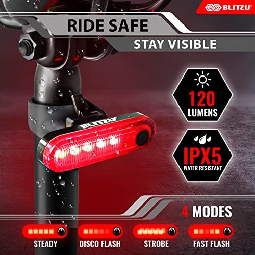 Blitzu Gator 450 Lumens de bicicleta Luzes para frente e traseira, farol e luz traseira da cauda, ​​lâmpada de bicicleta recarregável USB, impermeável, lanterna de segurança LED acessórios de ciclismo, cabeças adultas para crianças mtb capacete