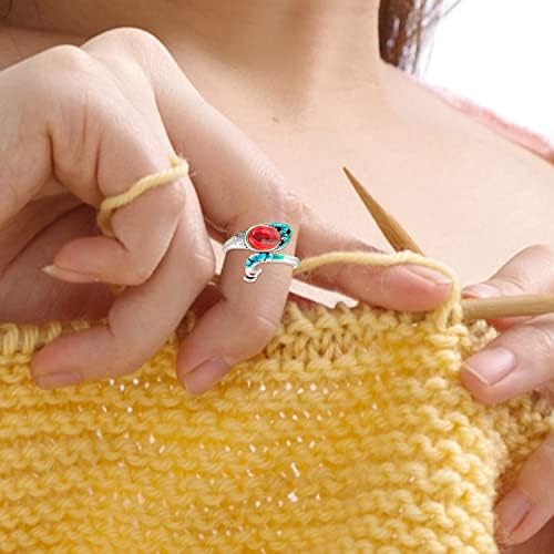 Anel de bico de alça de tricô de 2pcs Acessórios de crochê de pavão ajustável Silver Open Peda de dedo Tecido de metal guia guia
