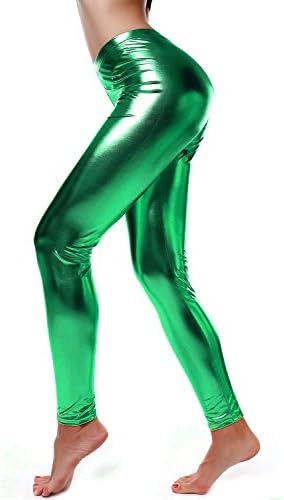 Diamondkit Women Faux Leather Leggings Wet Look Metallic Welging calça calça