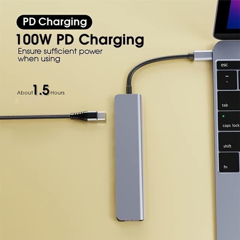 7 em 1 adaptador multitor USB-C, USB-C para HDMI 4K@60Hz, PD Charging 100W Power, USB3.0, SD/TF/MicroSD Reader, compatível com MacBook, iPad, todos os dispositivos USB-C-C