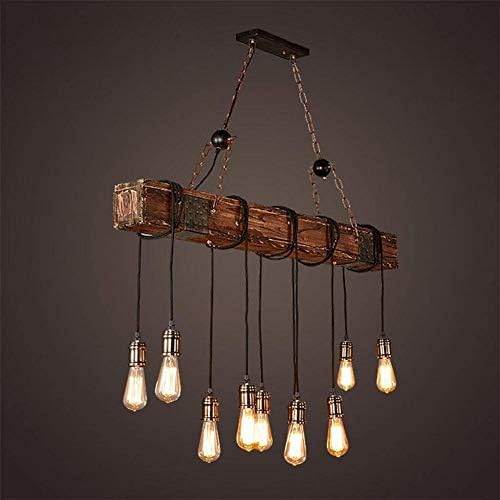 10 luzes lustres de madeira rústica, iluminação pingente LED industrial criativa para Industrial para a Ilha da Cozinha Vintage-A 118x116cm