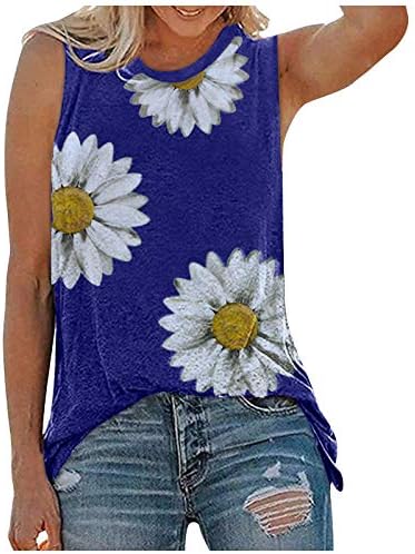 Tampa de tanque estampado floral casual para mulheres plus size size solto ajuste sem mangas t camisetas de verão blusa de junkneck