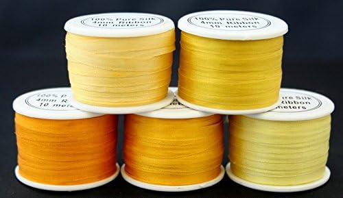 5 bobinas pura Fita de seda de bordado pura 4 mm x 55 jardas tons amarelos Bordado de bordado de seda bordado/kits de bordado de seda