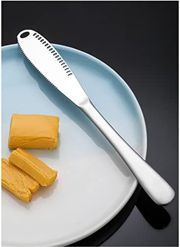 Qishing aço inoxidável Faca espalhador de manteiga, fatizador de espalhador e faca de manteiga com borda serrilhada para cortar e espalhar geléia de queijo de manteiga, 3 em 1 gadgets de cozinha