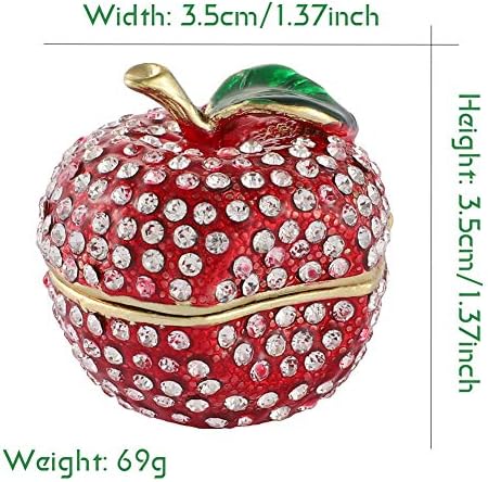 Furuida Red Lucky Apple Trinket Caixas de bugigangas com articulação Diamond Little Jewelry Box Ornamentos de frutas Criando Decoração da sala de presente para mulheres meninas