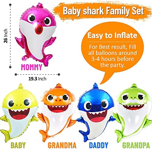 Empire Party Supply Baby Shark Birthday Decorações, Festa com tema de tubarão Inclui balões de tubarão, banner de tubarão para bebês, gabinetes pendurados para crianças para crianças decorações de tubarão para bebês