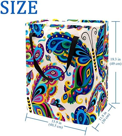 Padrão colorido de borboleta Padrão de inseto impressão cesto de roupa dobrável, cestas de lavanderia à prova d'água 60l de roupa