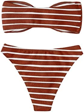 Gorglitter feminino de 2 peças listradas de maiô tira de banheira de cintura alta de cintura