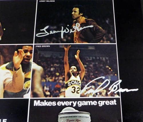 1978-79 Campeões da NBA Seattle Supersonics autografou a foto de pôster 17x22 com 9 assinaturas totais, incluindo Fred Brown