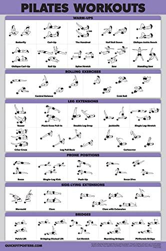 Pacote QuickFit 3 - Poses de ioga + Exercícios de alongamento + Pilates Mat Work Poster Set - Conjunto de 3 gráficos de exercícios