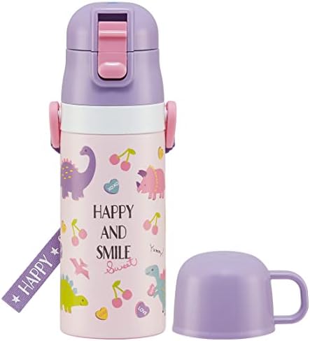 Skatista skdc3-a infantil de aço inoxidável infantil garrafa de água com xícara, 11,8 fl oz, feliz e sorriso meninas