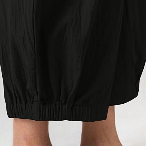 Calças capriadas de cintura alta para mulheres calças casuais de linho de algodão soltas calças de perna larga de pernas largas calças
