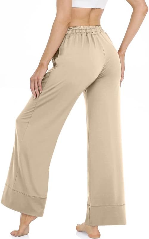 Calça de ioga de perna larga de tarse para mulheres calças de pijama de cintura alta com bolsos Casual Palazzo Lounge