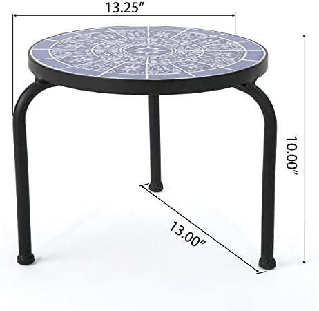 Christopher Knight Home Slate Slate ao ar livre mesa lateral de azulejo com moldura de ferro, azul / branco