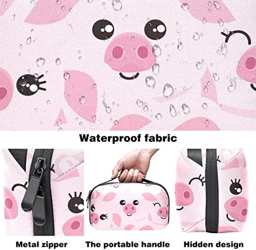 Organizador eletrônico de desenho animado de expressão de porco rosa fofo, caixa de proteção à prova de choque, bolsa de bolsa organizadora de cabos de viagem pequena