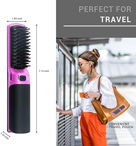 Escova de alisadores de cabelo quente, mini alisador de cabelo portátil 5200mAh, 2 em 1 pente de alisador de cabelo com recurso anti-escaldado