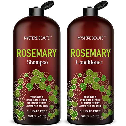 MySeRe Beaute Rosemary Shampoo e Conjunto de Condicionadores, promove o crescimento do cabelo e a saúde do couro cabeludo - fórmula volumizante para cabelos mais espessos e saudáveis ​​- Sulfato e parabeno livre, para homens - 16 fl oz cada