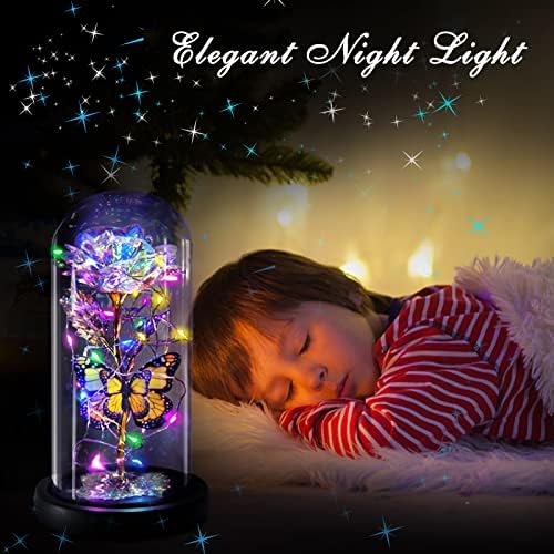Greenke Gifts for Women Galaxy Butterfly Rose in Glass Dome, Light Up Roses Roses Presentes de aniversário para mamãe avó