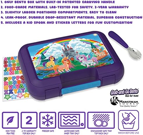 Mainstream Source Kids Grab-and-Go Bento Lunch Box Bento-Inclui bandeja removível com 5 compartimentos, sperk e adesivos