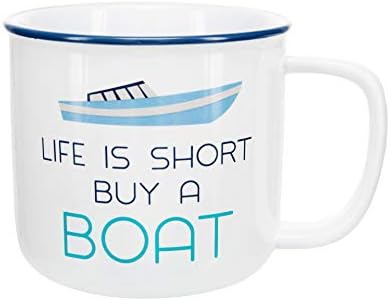 Pavilion Gift Company Life é curto Compre um barco 17 oz de grés ou copo de café de praia, branco