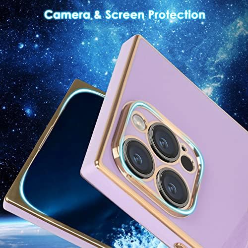 Omio projetado para iPhone 14 Pro Max Square Case com astronauta Hidden Stand, Luxury Love Heart Plating Case para mulheres meninas